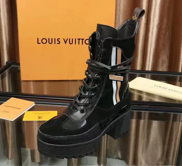 Louis Vuitton Bottes cheville plateforme noir et blanc panneau latéral rayé 5