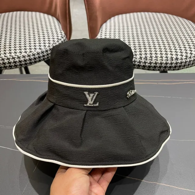 Louis Vuitton Negro Blanco Plegado Ala Ancha Corona Estructurada Sombrero de Cubo 7
