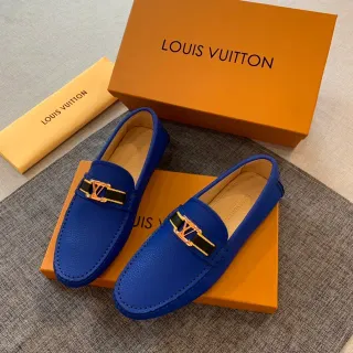 Louis Vuitton नीला काला ग्रेन लेदर मेटल LV बकल लूफर