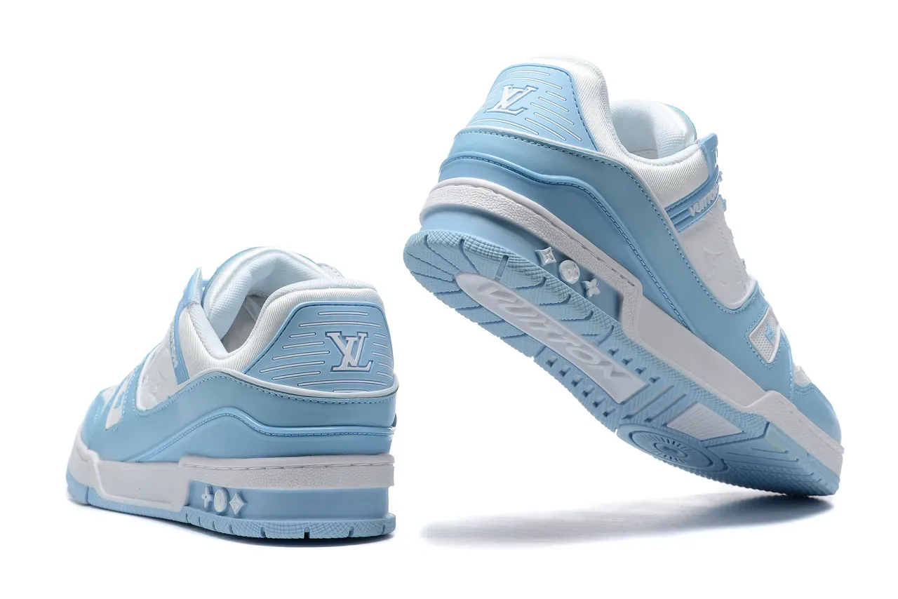 Louis Vuitton Blue White Layered Synthetic And Leather Construction Monogram-Embossed Panel Lifestyle Sneakers 3