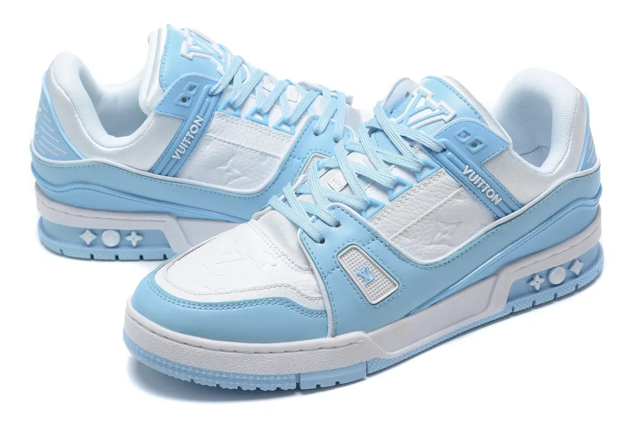 Louis Vuitton Blue White Layered Synthetic And Leather Construction Monogram-Embossed Panel Lifestyle Sneakers 6
