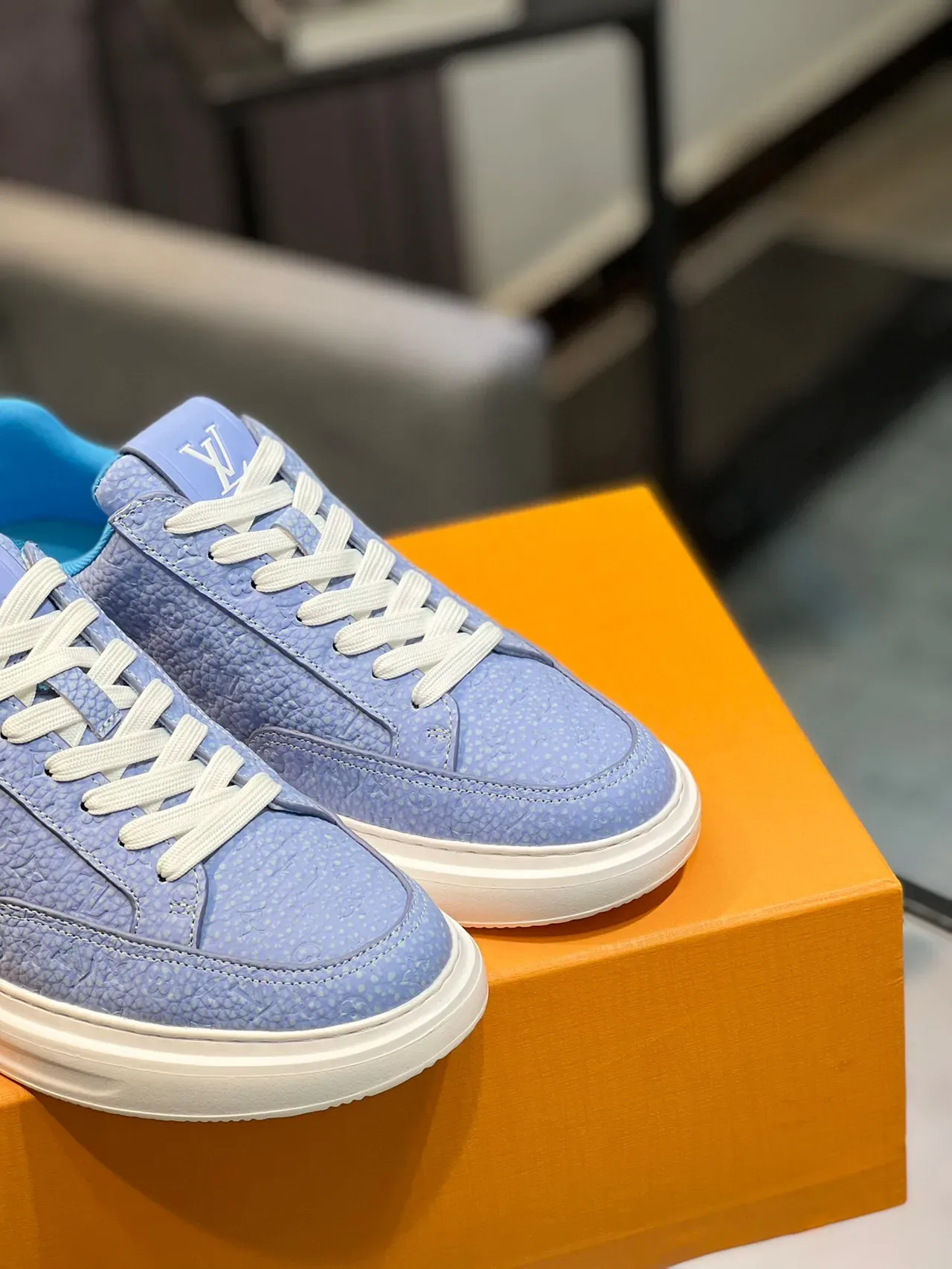 Louis Vuitton Blue White Monogram Leather Low-Top Lifestyle Sneakers 9