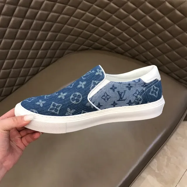 Louis Vuitton Blue White Monogrammed Denim Slip-On Lifestyle Sneakers 3