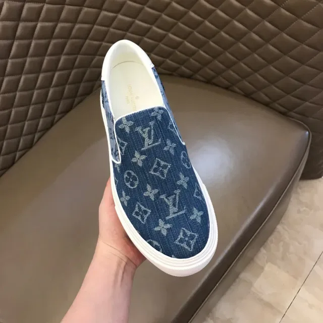 Louis Vuitton Blue White Monogrammed Denim Slip-On Lifestyle Sneakers 4