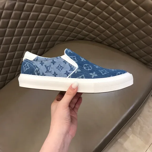 Louis Vuitton Blue White Monogrammed Denim Slip-On Lifestyle Sneakers 5
