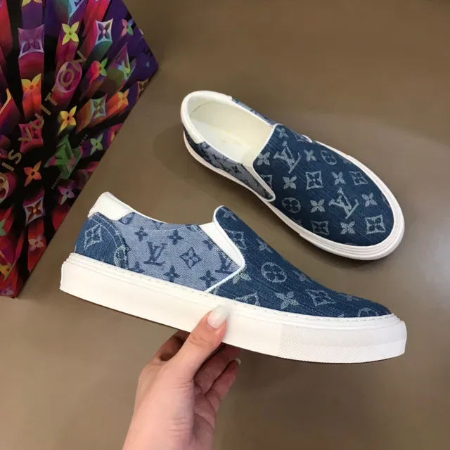 Louis Vuitton Blue White Monogrammed Denim Slip-On Lifestyle Sneakers 6
