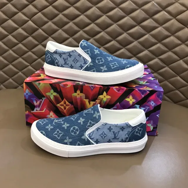 Louis Vuitton Blue White Monogrammed Denim Slip-On Lifestyle Sneakers 7