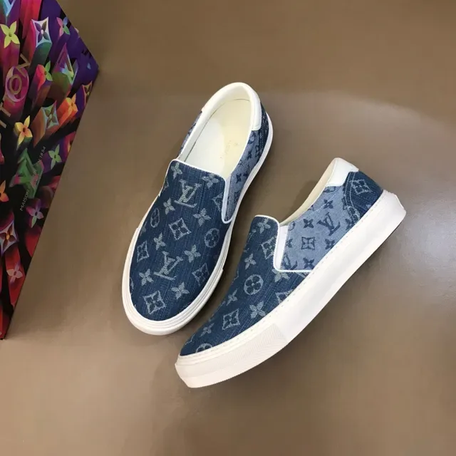 Louis Vuitton Blue White Monogrammed Denim Slip-On Lifestyle Sneakers 8
