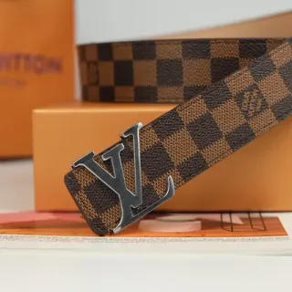 Louis Vuitton 棕米色 Damier Ebène 格纹帆布 抛光银色调 LV 扣 皮带