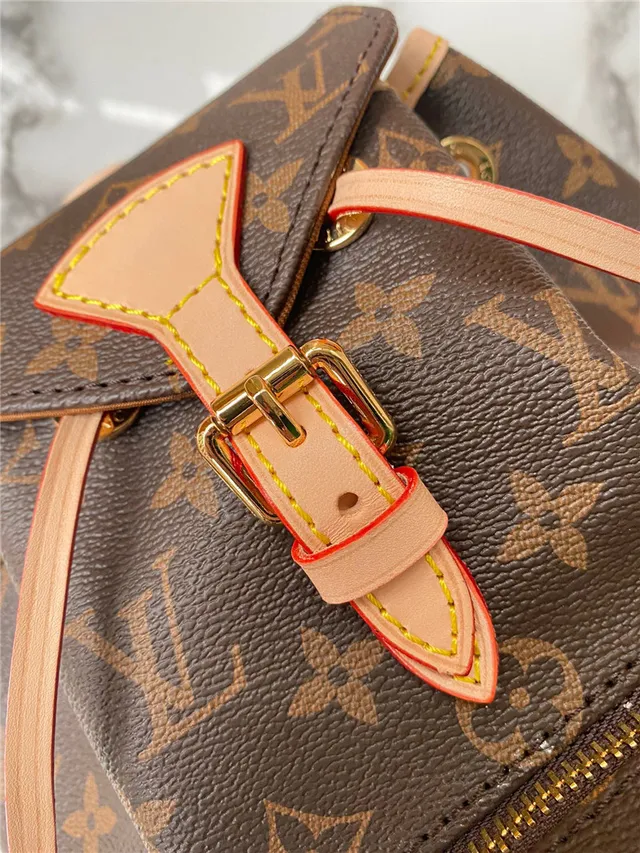 حقيبة ظهر صغيرة Louis Vuitton قماش مونوغرام بني بيج مع إغلاق سحب 6