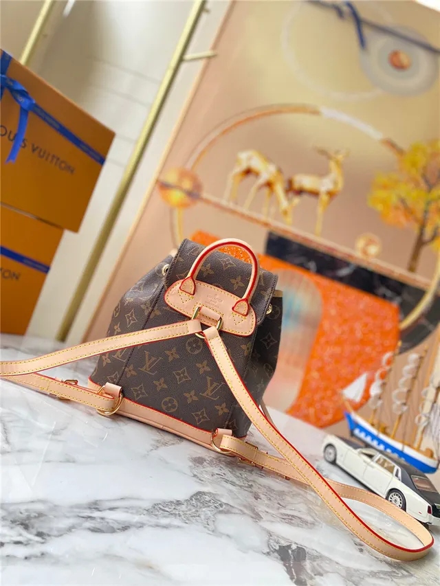 حقيبة ظهر صغيرة Louis Vuitton قماش مونوغرام بني بيج مع إغلاق سحب 8