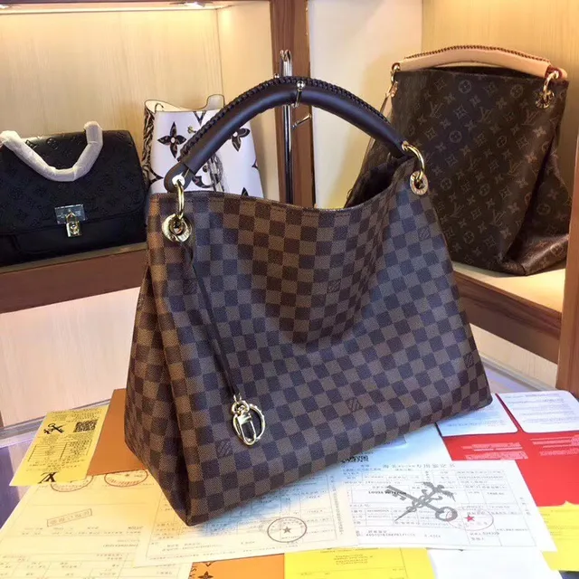 Louis Vuitton Brown Beige Monogram Canvas Rolled Leather Handle Handbag 14