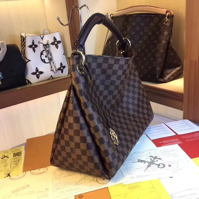 Louis Vuitton Brown Beige Monogram Canvas Rolled Leather Handle Handbag 15