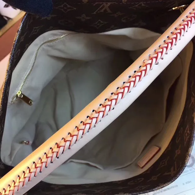 Louis Vuitton Brown Beige Monogram Canvas Rolled Leather Handle Handbag 18