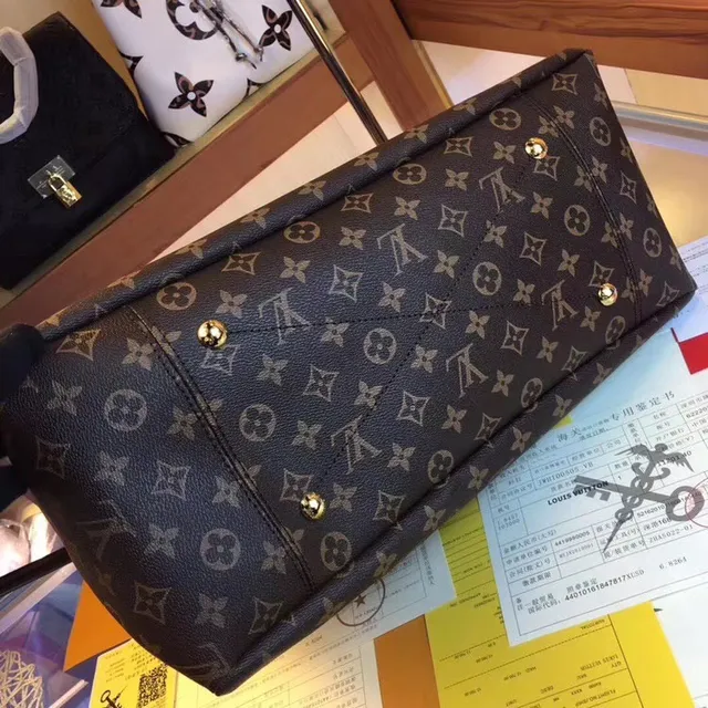 Louis Vuitton Brown Beige Monogram Canvas Rolled Leather Handle Handbag 19