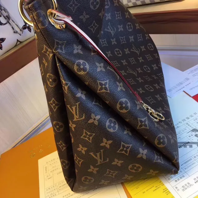 Louis Vuitton Brown Beige Monogram Canvas Rolled Leather Handle Handbag 20