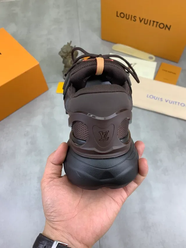 Louis Vuitton Brown Beige Sole Mesh And Synthetic Overlays Chunky Sneakers 3