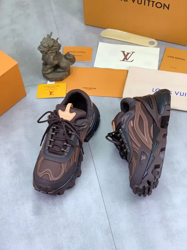 Louis Vuitton Brown Beige Sole Mesh And Synthetic Overlays Chunky Sneakers 6