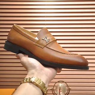 Louis Vuitton বাদামী কালো চামড়া পেনি LV মোনোগ্রাম স্ট্র্যাপ লোফার