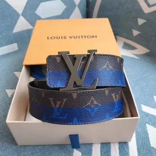 Louis Vuitton भूरी नीली मोनोग्राम-प्रिंटेड चौड़ी पट्टी एक्सेंट लेदर बेल्ट
