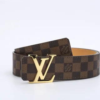 Louis Vuitton Brown Gold Damier Ebène Canvas Polished LV Buckle Leather Belt