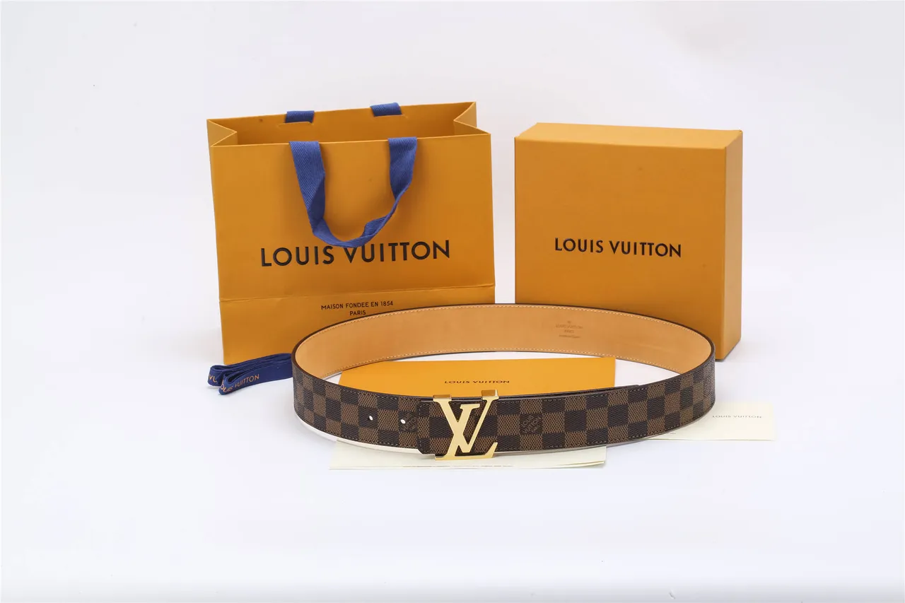 Cinturón Louis Vuitton Marrón Dorado Damier Ebène Lona Pulida Hebilla LV Cuero 2