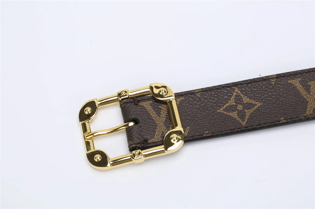 Cinturón Louis Vuitton Marrón Dorado Damier Ebène Lona Pulida Hebilla LV Cuero 3