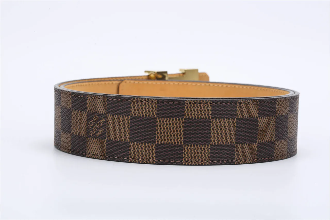 Cinturón Louis Vuitton Marrón Dorado Damier Ebène Lona Pulida Hebilla LV Cuero 5