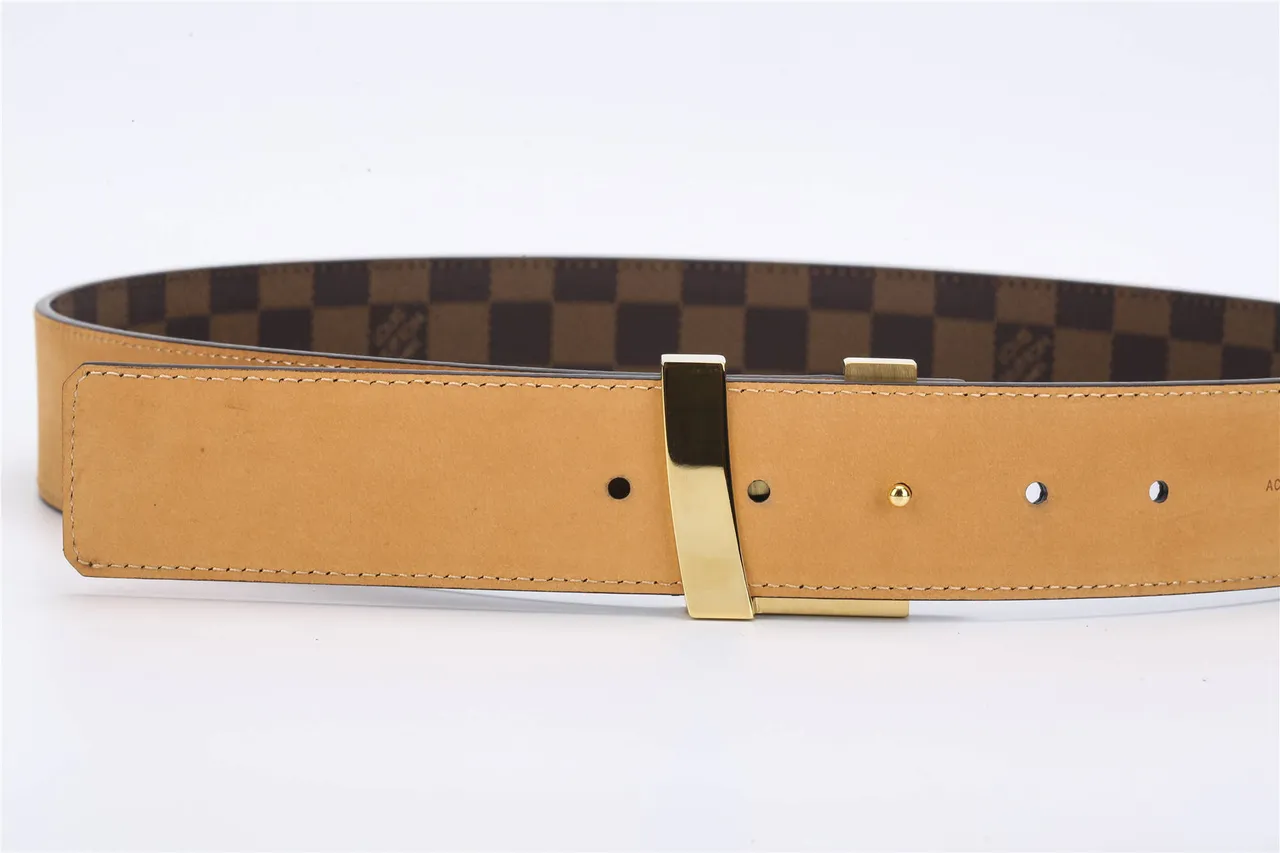 Cinturón Louis Vuitton Marrón Dorado Damier Ebène Lona Pulida Hebilla LV Cuero 7
