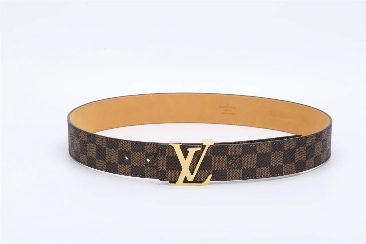 Cinturón Louis Vuitton Marrón Dorado Damier Ebène Lona Pulida Hebilla LV Cuero 8