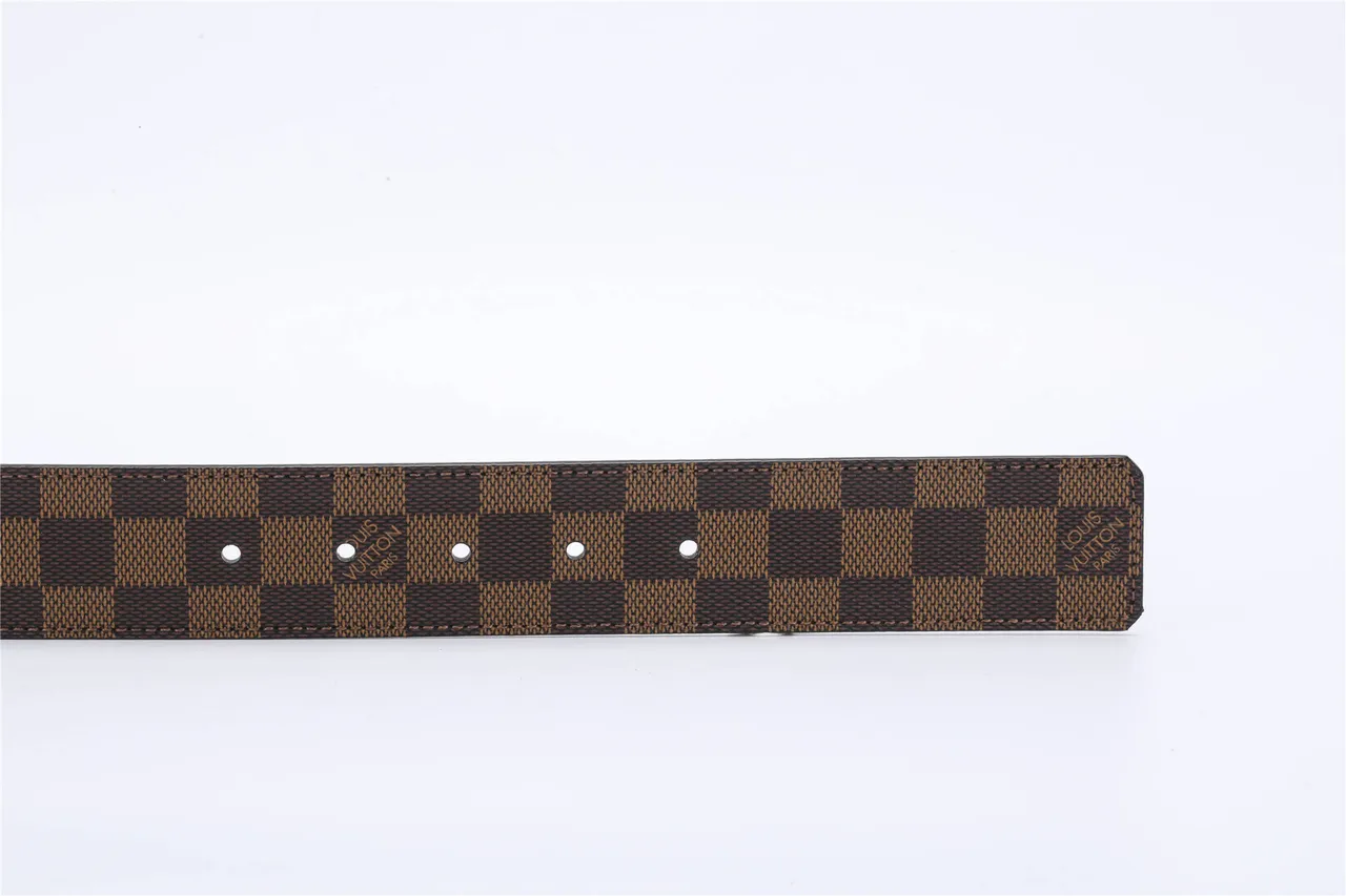 Cinturón Louis Vuitton Marrón Dorado Damier Ebène Lona Pulida Hebilla LV Cuero 10