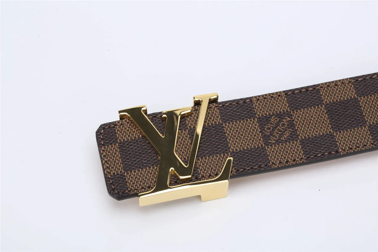 Cinturón Louis Vuitton Marrón Dorado Damier Ebène Lona Pulida Hebilla LV Cuero 11