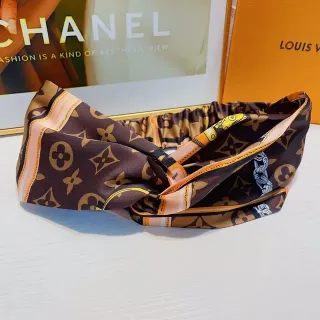 Louis Vuitton Brown Orange Twisted Knot Elasticated Back Silk Scarf