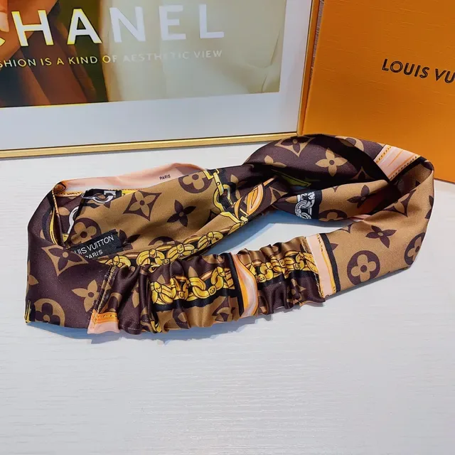 Louis Vuitton Bufanda de Seda Marrón Naranja Nudo Trenzado Espalda Elástica 4