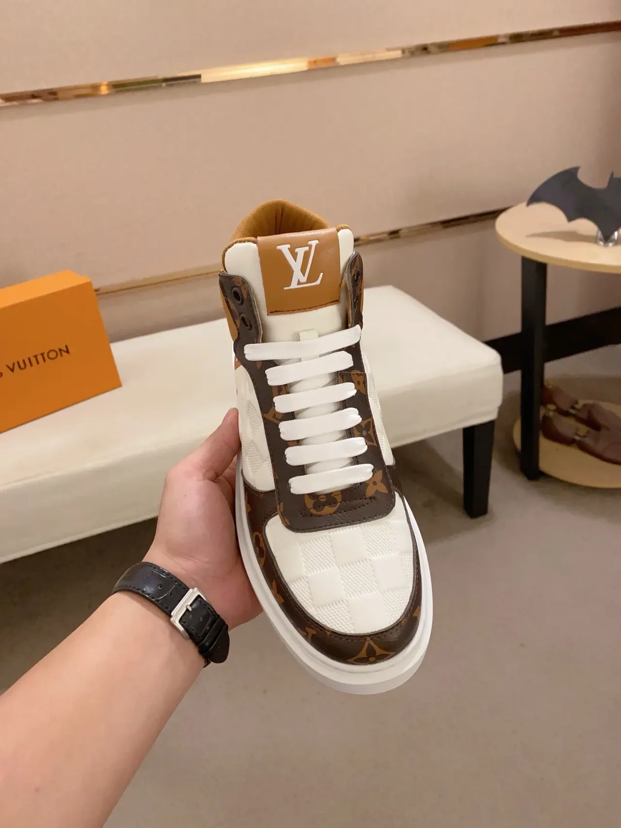 Louis Vuitton Brown White High-Top Monogram Canvas Lifestyle Sneakers 5