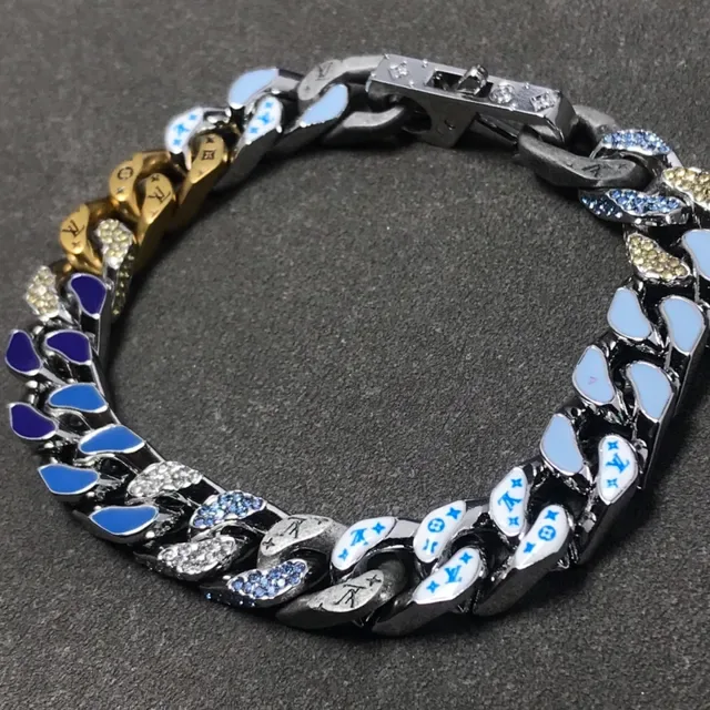 Louis Vuitton Chain Reaction Bracelet Bleu Argent Chaîne Curb-Link Incrustation Émaillée 2