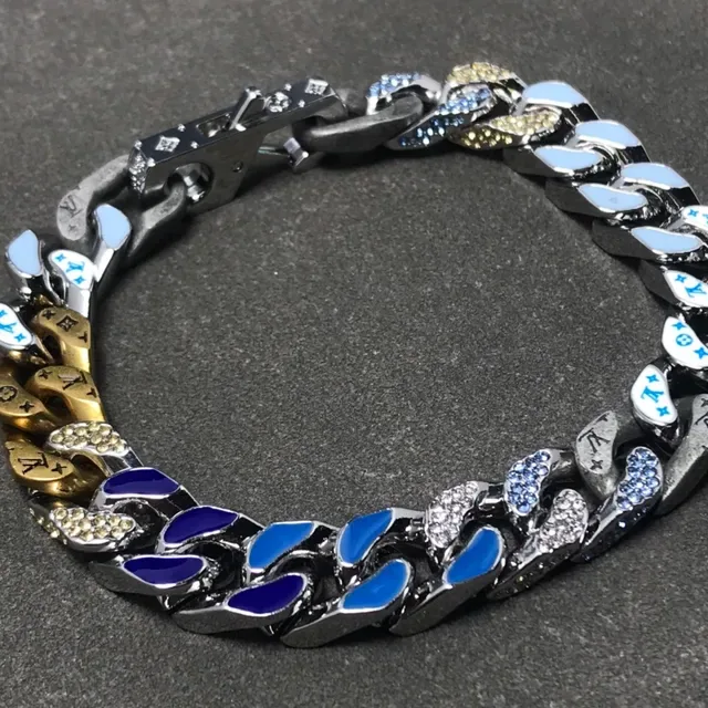 Louis Vuitton Chain Reaction Bracelet Bleu Argent Chaîne Curb-Link Incrustation Émaillée 3