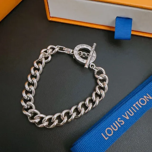 Louis Vuitton Chain Reaction Silver Orange Chunky Curb Toggle Clasp Bracelet 5