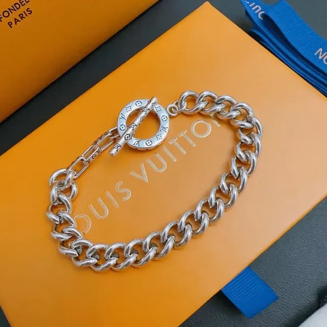 Louis Vuitton Chain Reaction Silver Orange Chunky Curb Toggle Clasp Bracelet 6