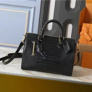 Louis Vuitton Croc-Embossed Black Top-Handle Tote Bag