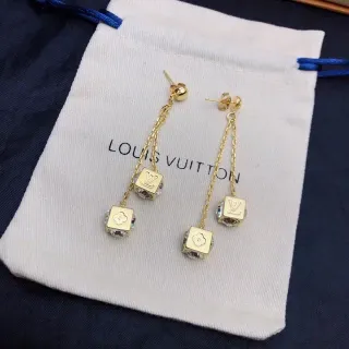 Louis Vuitton Brincos Corrente Transparente Dangle em Ouro Cube