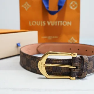Louis Vuitton Damier Ebène भूरा सोना कैनवास बकल चमड़े की बेल्ट