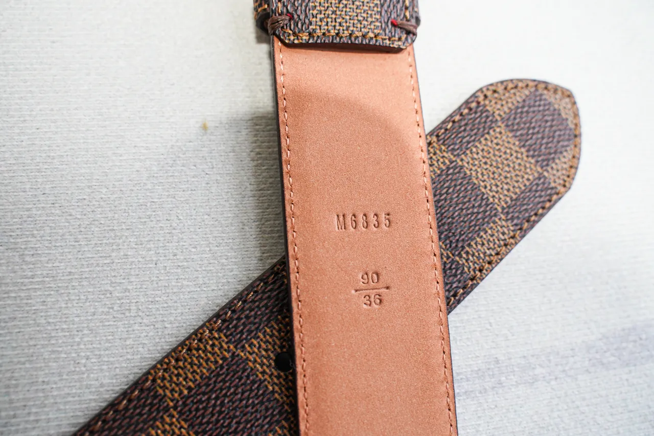 Louis Vuitton Damier Ebène भूरा सोना कैनवास बकल चमड़े की बेल्ट 4