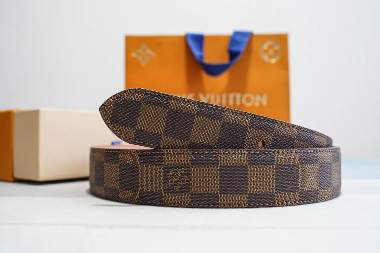 Louis Vuitton Damier Ebène भूरा सोना कैनवास बकल चमड़े की बेल्ट 8