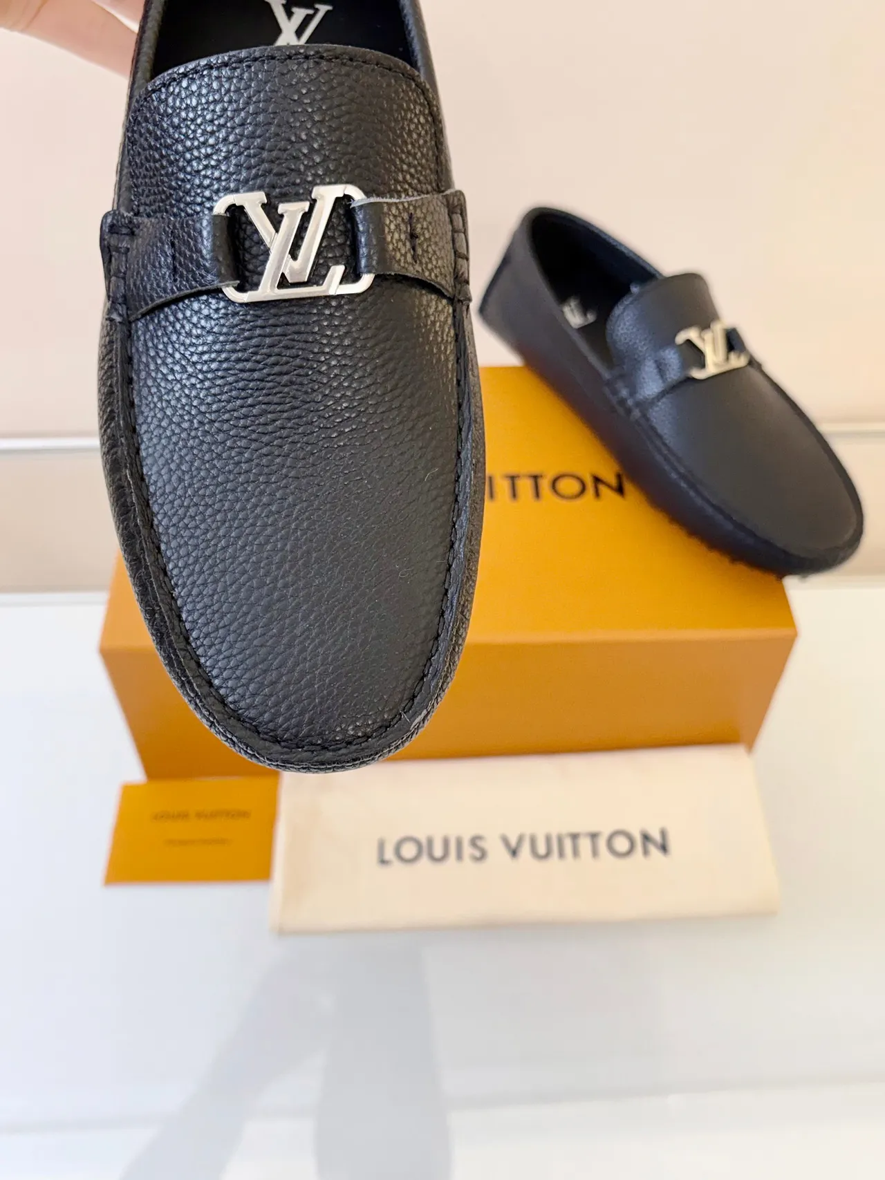 Louis Vuitton Driver Loafer Black Silver Pebbled Leather LV Buckle Strap Loafer 3