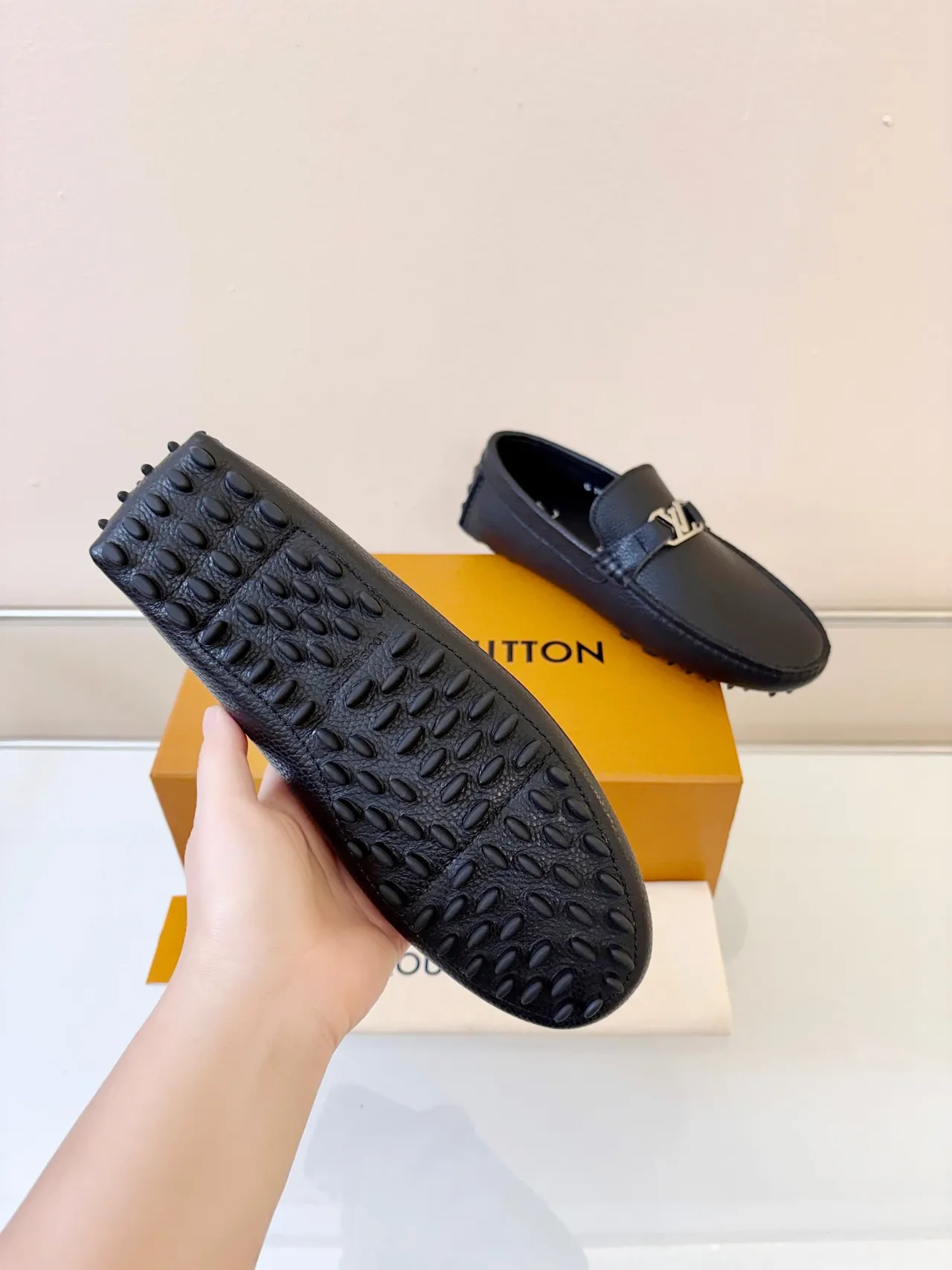 Louis Vuitton Driver Loafer Black Silver Pebbled Leather LV Buckle Strap Loafer 5