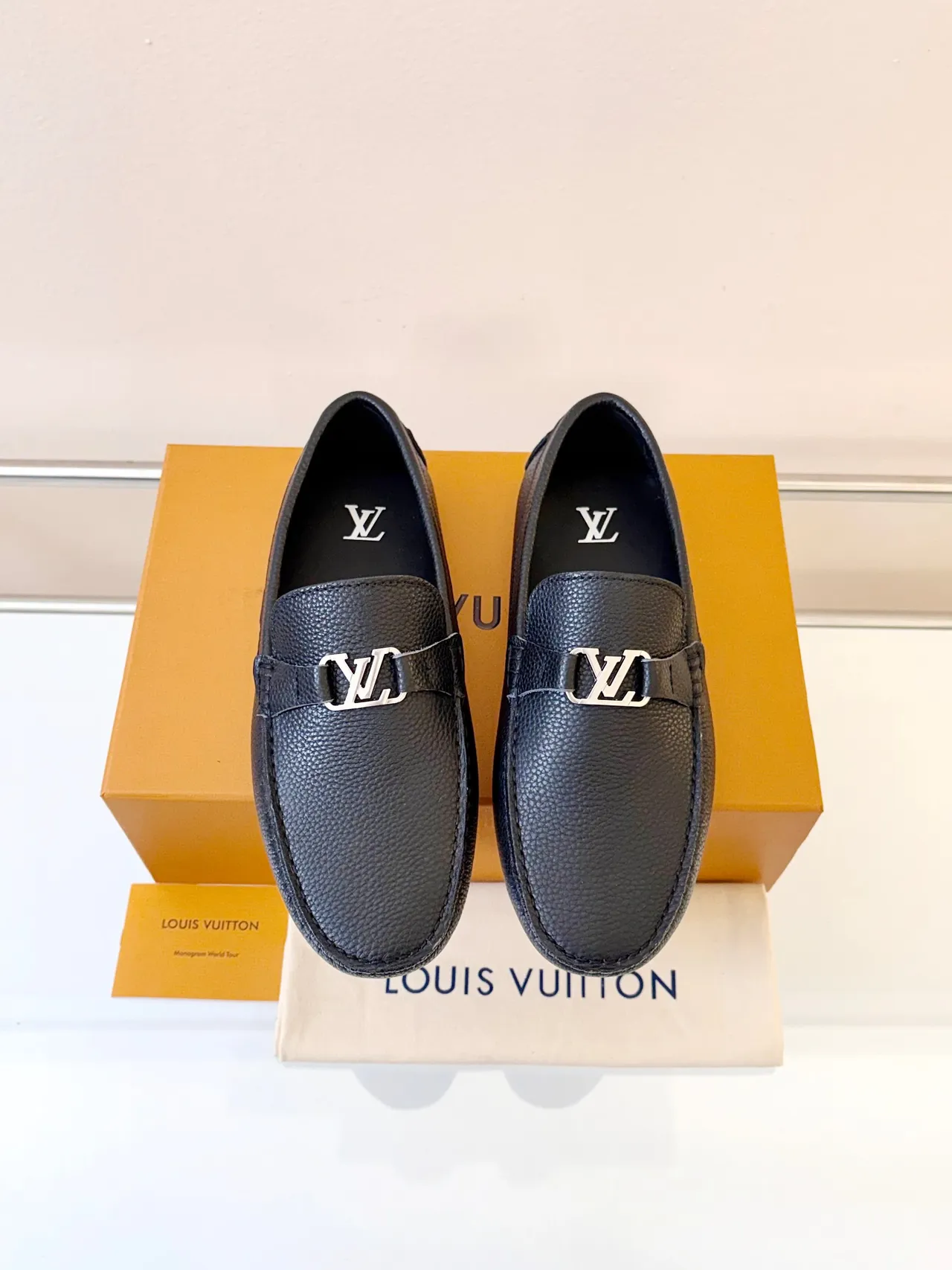 Louis Vuitton Driver Loafer Black Silver Pebbled Leather LV Buckle Strap Loafer 6