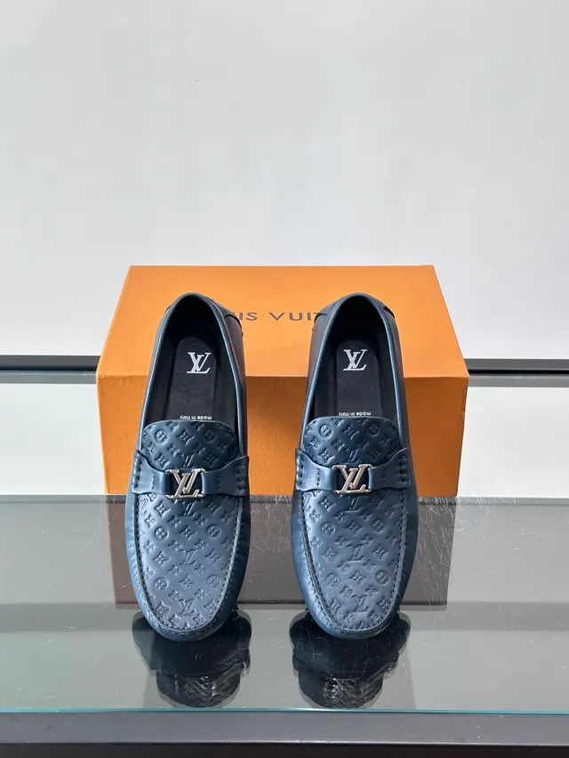 Louis Vuitton Driver Loafer Navy Blue Monogram Leather Loafer 4