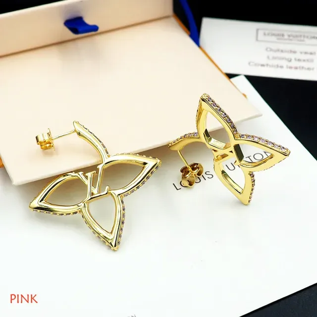 Brincos Louis Vuitton Flor Dourado Prata Metal Pavé Cristal Borda 2