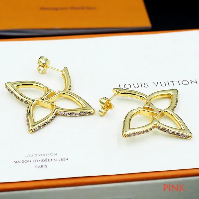 Brincos Louis Vuitton Flor Dourado Prata Metal Pavé Cristal Borda 3